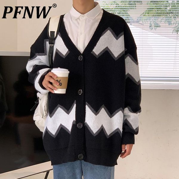 

men's sweaters pfnw autumn korean couple cardigan sweater ins fashion loose boyfriend tide daily style casual v-neck knitted jacket x12, White;black