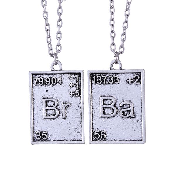 

10pc s/pairs fashion periodic table elements necklace br ba inspirational jewelry science necklace punk geek jewelry for friends, Silver