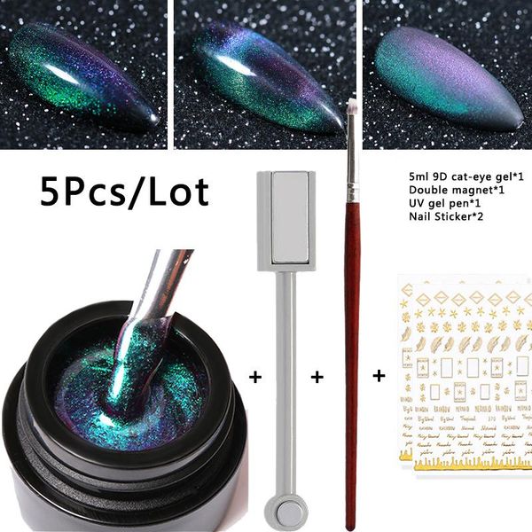 

nail art kits 5pcs/lot 9d cat-eye gel manicure sets magnetic uv double-end magnet stick pen sticker semi-permanent kit