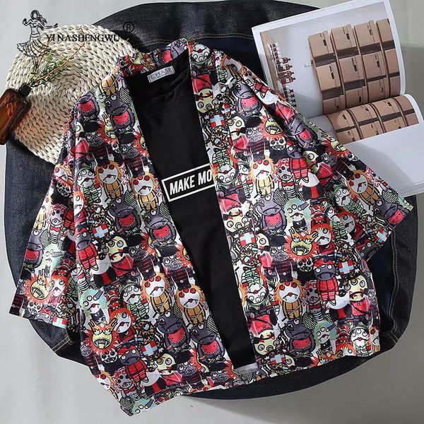 

ethnic clothing japan style print vintage harajuku blouse sunscreen cartoon shirts japanese batwing sleeve yukata women couple kimono cardig, Red