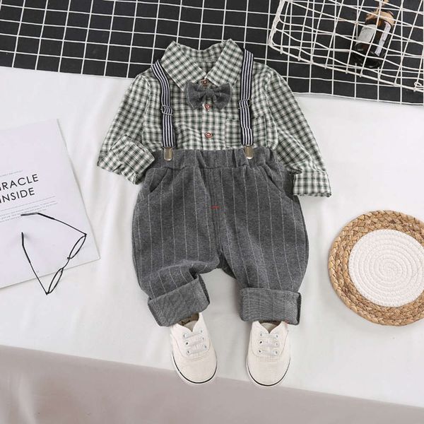 

wear boy's carrying pants 1-4 years old spring autumn baby plaid shirt children's two piece set9bhj, Blue
