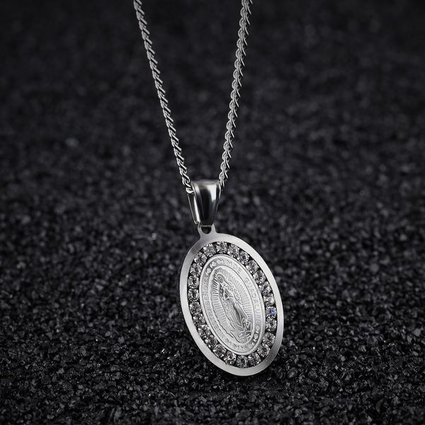 

popular jewelry religious jewelry catholic personality oval diamond necklace for men and women, Silver