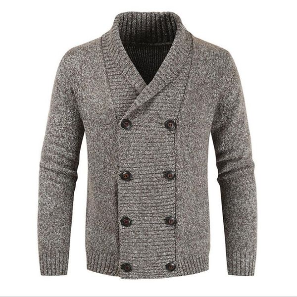 

business men 2021 autumn winter mens long-sleeved lapel cardigan double breasted knit sweater coat tide warm kzdp, White;black