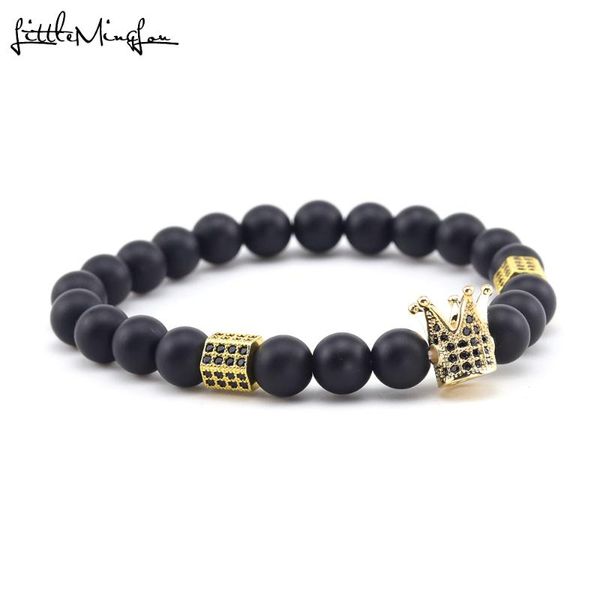 

charm bracelets luxury men bracelet pave cubic zirconia crown charms natural stone beads & bangles for jewelry family gift, Golden;silver