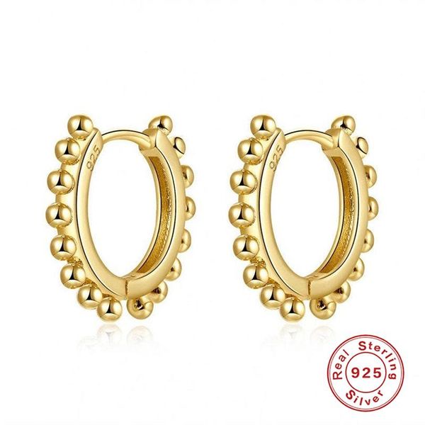 

hoop & huggie aide earring for women real 925 sterling silver round beads earrings hoops zircon diamond korean gold jewelry aretes de mujer, Golden;silver