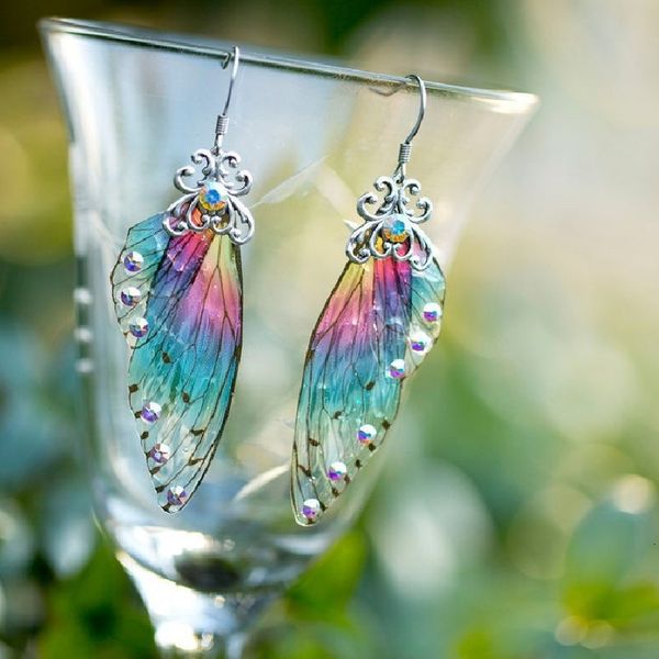 

wings colorful diamond earrings cicada gradient earrings new jewelry, Golden