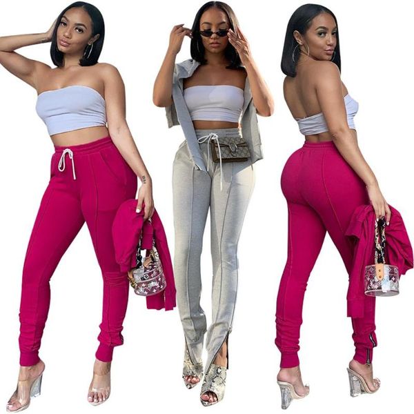 

women's tracksuits design solid tracksuit women drawstring 2 pieces outfits for and long pant sweatsuit femme, Gray
