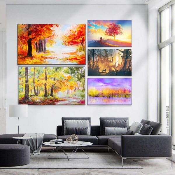 

paintings oil painting golden autumn colorful forest canvas living room bar corridor home decoration art mural