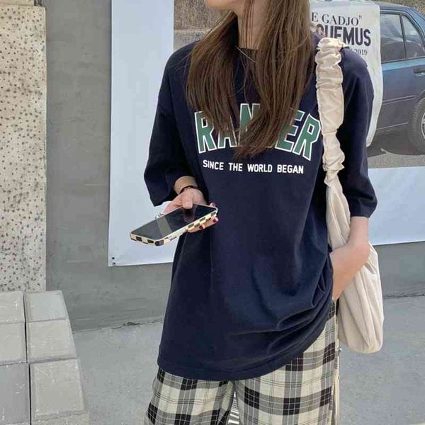 

women's t-shirt korean loose thin letters printed short-sleeved ladies cotton summer o neck all-match chic fashion 8hit, White