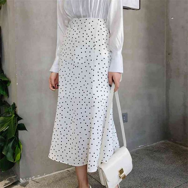

summer arrival korean style chiffon skirt fashion dot printed high waist mermaid long skirts for women 210527, Black