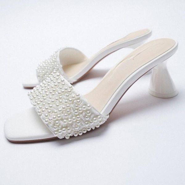 

dress shoes summer thick heel open toe pearl white sandals square high heels, Black