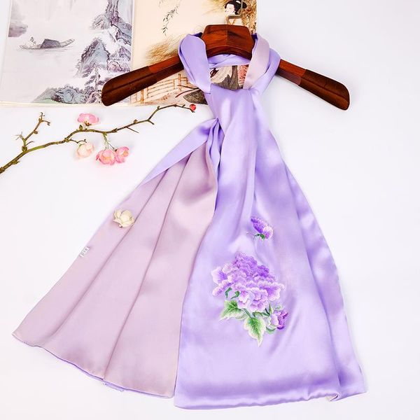 

scarves phoenix to ms cloud hand embroidery scarf satin embroidered silk long 100% mulberry, Blue;gray