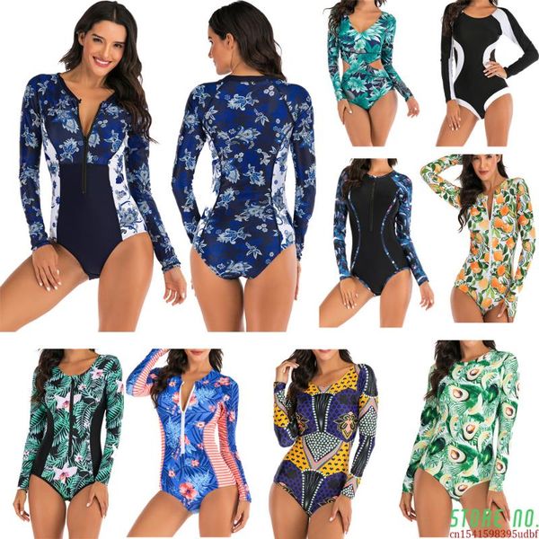 

one-piece suits lady one piece batsuit print long mouths women rits rash guard badmode surfers swim pack