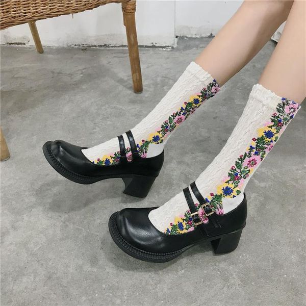 

dress shoes lolita japanese sweet college style shallow mouth high-heeled doll mary jane women retro thick heel women's, Black