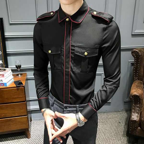 

2021 of businessmen dressed in shirts long casual sleeve thin suit tuxedo club night work men's shirt a6n0, White;black