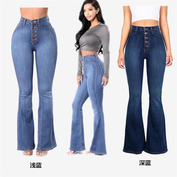 

women's jeans women trousers high waist casual slimming wide length flared denim pants ladies leg long bottoms wearing, Blue