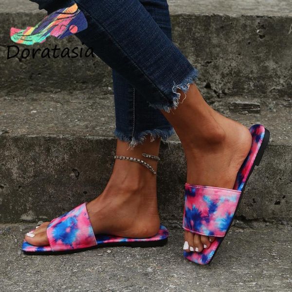 

slippers doratasia big size 43 women colorful print flat shoes design outdoor casual comfy summer women's, Black