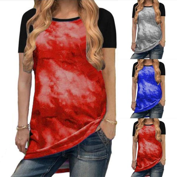 

women's t-shirt summer regular o-neck short sleeve casual gradient printing broadcloth mujer camisetas de, White