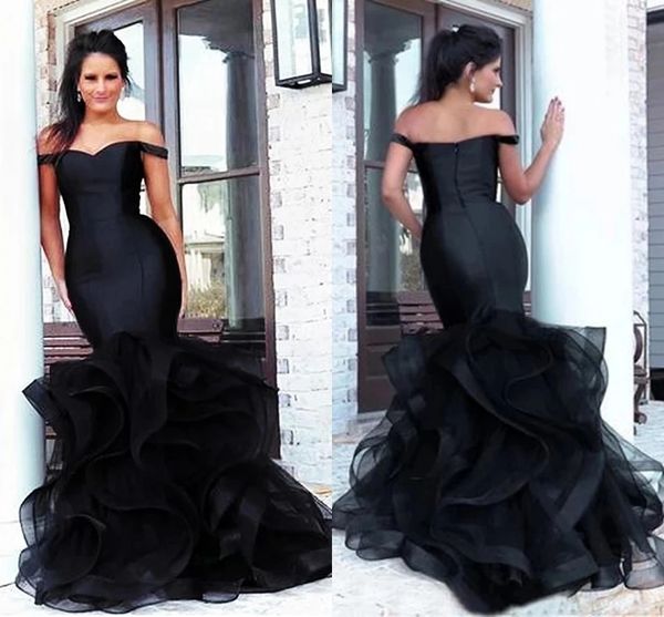 

amazing black plus size evening formal dresses mermaid off the shoulder with cap sleeves open back ruffled full length african designer page, Black;red