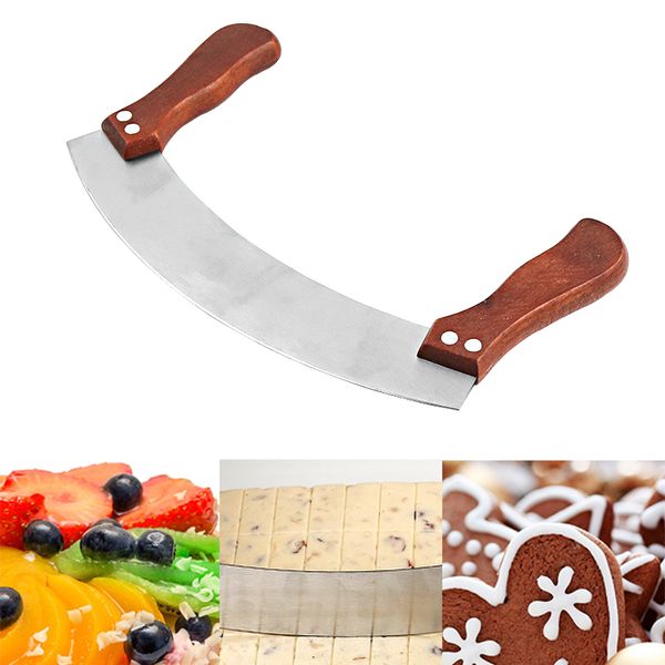 Pizza Cutter Нержавеющая сталь нож для режущего измельчителя с двойной древесной рокерской лезвием