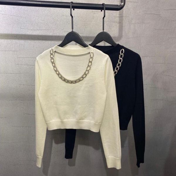 

women's sweaters 2021fw fashion women diamonds chains knitted bottoming sweater female casual pullover jumpers 2 color ddxgz2, White;black