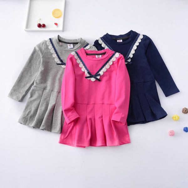

2021 autumn new lace bow princess dress long sleeve pure color elegant dress for girl 3 4 5 6 7 years children clothes, Red;yellow