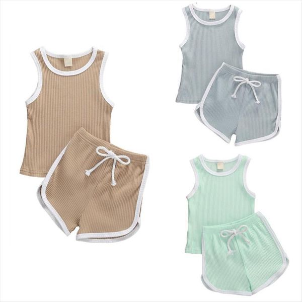 

infant girls boys sleeveless ribbed round neck tank and shorts clothing set, White