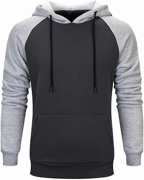 

men's fashion fleece hoodies contrast raglan long-sleeve pullover blend with kanga pocket g6do#, Black