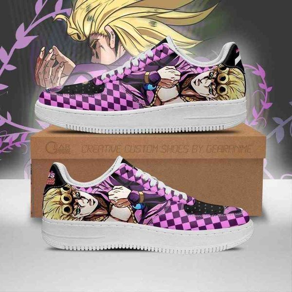 

diy anime fan sneakers shoes boots giorno giovanna jojo gift idea mens trainers breathable mesh athletic road running nastics, Black;white
