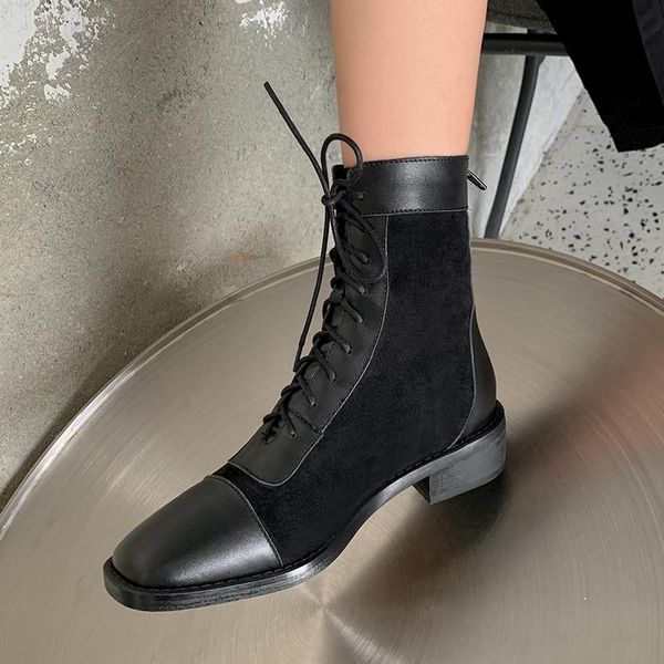 

boots ins women ankle flock+cowhide outdoor booties europe and america online celebrity fashion short, Black