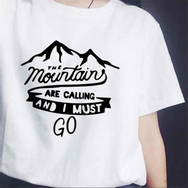 

2021 summer new women tshirt harajuku camping t shirt for women the mountains calling and i must go hipster graphic tees, White