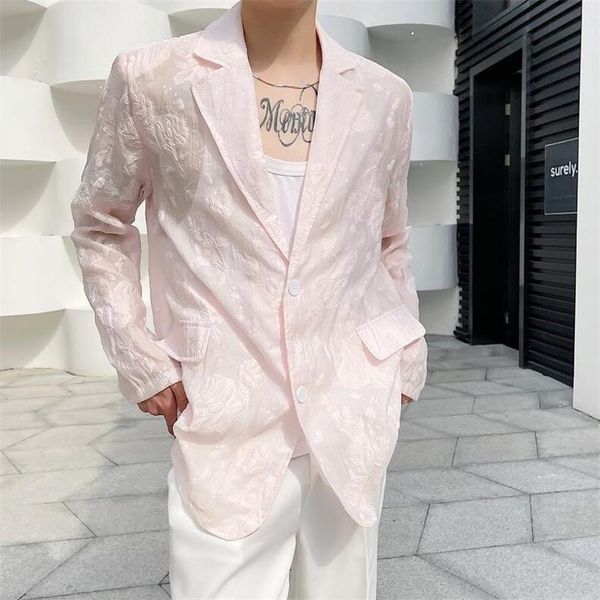 

men's suits & blazers perspective jacquard thin pink 2021spring and summer three dimensional pattern leisure nightclub suit coat, White;black