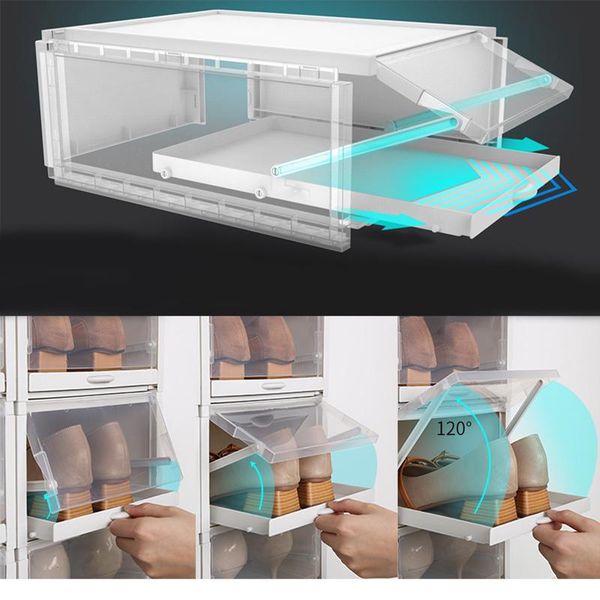 

clothing & wardrobe storage 3pcs transparent shoe rack box creative push-pull thickening foldable dust-proof automatic household entrance sh