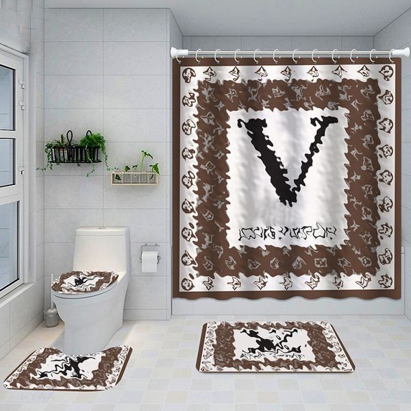 

designer print shower curtain sets hipster high-grade four-piece suit bathroom anti-peeping non-slip deodorant bath toilet mat