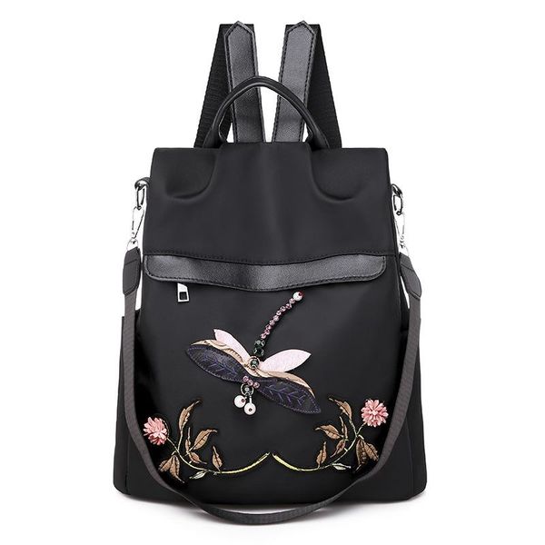 

new women's backpack embroidered oxford cloth student backpack outdoor travel bag