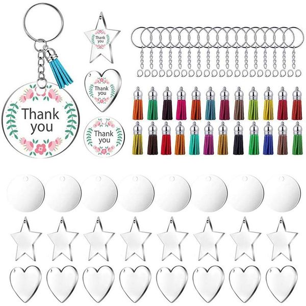 

hooks & rails promotion 72 pieces acrylic transparent discs,blanks charms and tassel pendants, keyring with chain for diy crafts jewelry ma