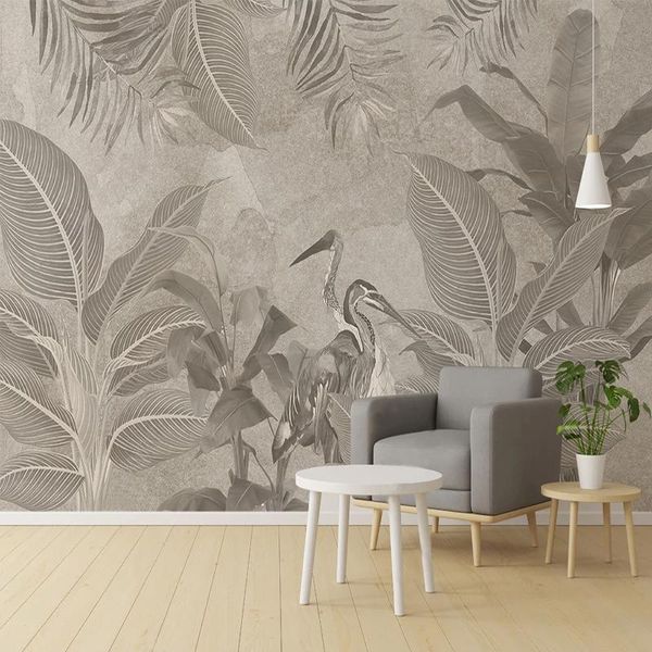 

custom 3d mural wallpaper hand painted retro tropical plant flowers birds mural papel de parede bedroom living room decoration
