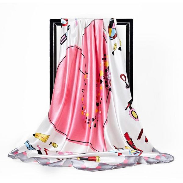 

scarves silk scarf for women fashion heart print square shawl foulard 90x90cm female bandana head ladies large hijab satin scarfs, Blue;gray
