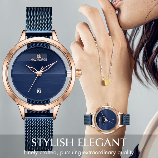 NAVIFORCE Frauen Uhr Top Marke Luxus Damen Mode Einfache Edelstahl Quarz Uhren Weibliche Wasserdichte Datum Armbanduhr 210310