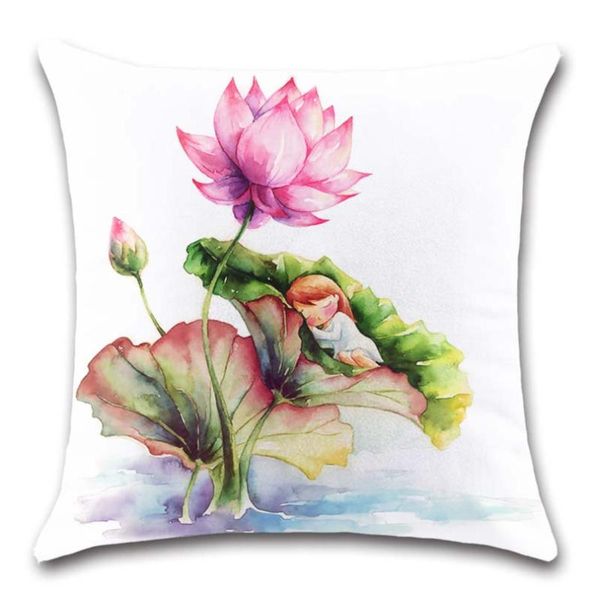 

cushion/decorative pillow little girl sleep lotus flower white cushion cover decoration home sofa chair car seat decor friend kids bedroom g