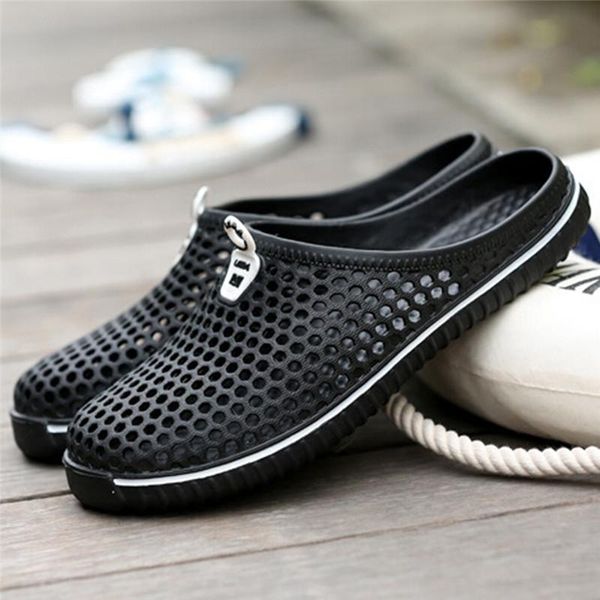 

slippers casual couple beach shoes female summer men mesh sandals personality baotou hole ultra-light breathable, Black