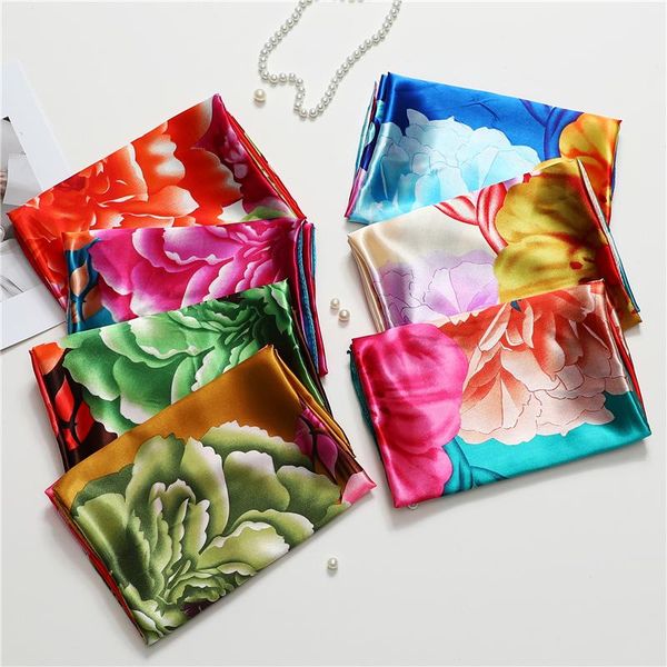 

scarves 2021 women silk scarf lady hair band large head hijab wraps and shawl female foulard neckerchief summer bandana, Blue;gray