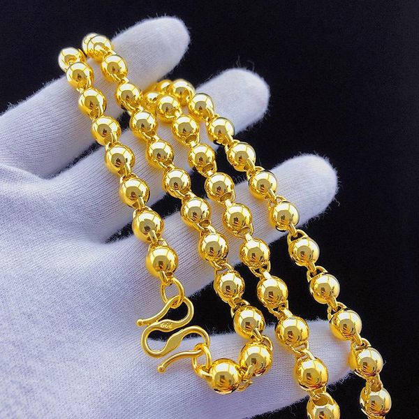 

chains solid smooth beads chain necklace pure copper yellow gold filled mens heavy 114g, 60cm, Silver
