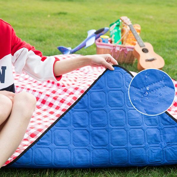 

outdoor camping travel mat fashion plaid waterproof beach picnic blanket cushion pads