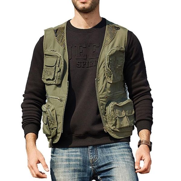 

men's vests tactical vest coat gilet homme summer pographer waistcoat mesh work sleeveless jacket many pocket fishing male, Black;white