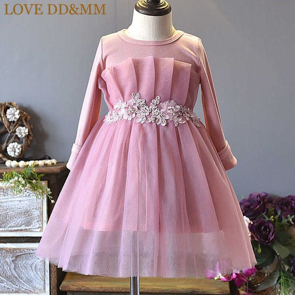 

love dd&mm girls dresses autumn children's clothing girls fashion lace kidney knit mesh stitching princess dress 210715, Red;yellow
