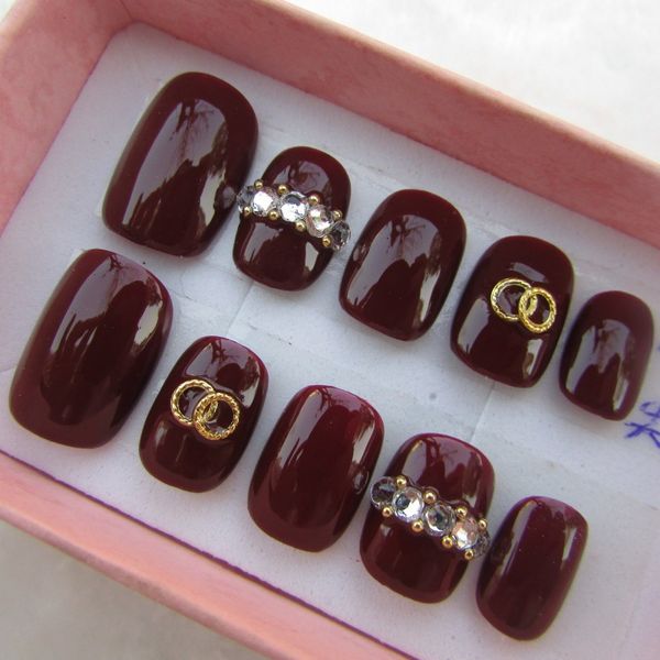 

manual fake patch enhancement finished product net red nail wearing removable 121 double circl, Red;gold