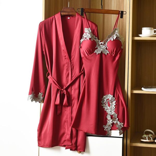 

women's sleepwear summer women robe sets v-neck nightgown bathrobe gown loose full sleeve kimono -xxl casual nightdress home dressing, Black;red