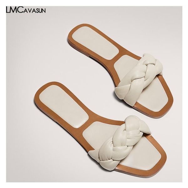 

slippers lmcavasun summer woven square toe women slides casual slip on beach, Black