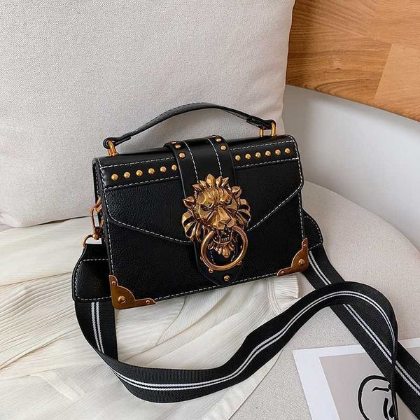 

bag showecomfort01 2022 female fashion handbags popular girls crossbody bags totes woman metal lion head brand shoulder purse mini square me
